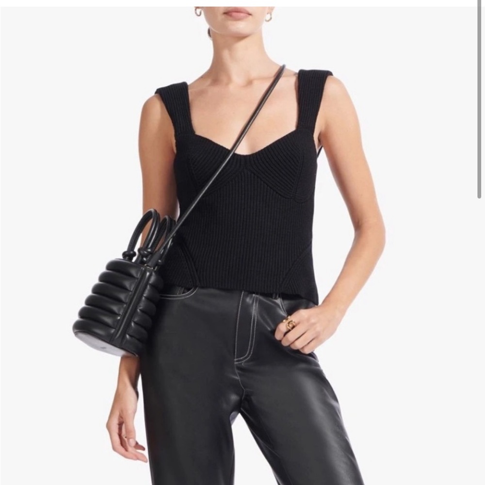 Staud Kira top sweater sleeveless top sweetheart neckline black